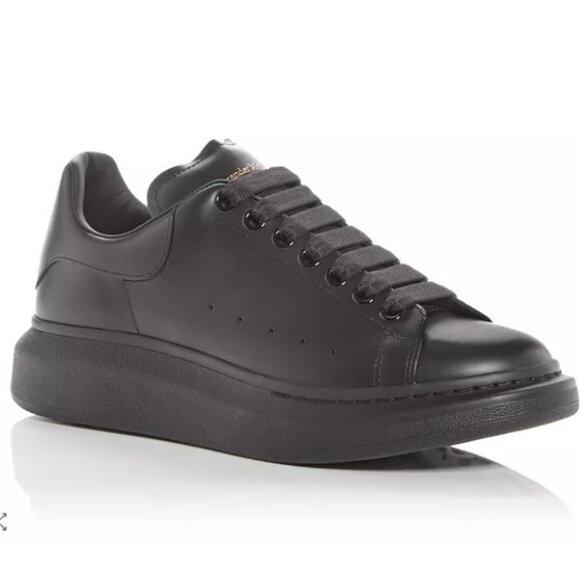 McQueen Men's Oversized Black Leather Heel Detail Sneakers - Picture 1 of 9